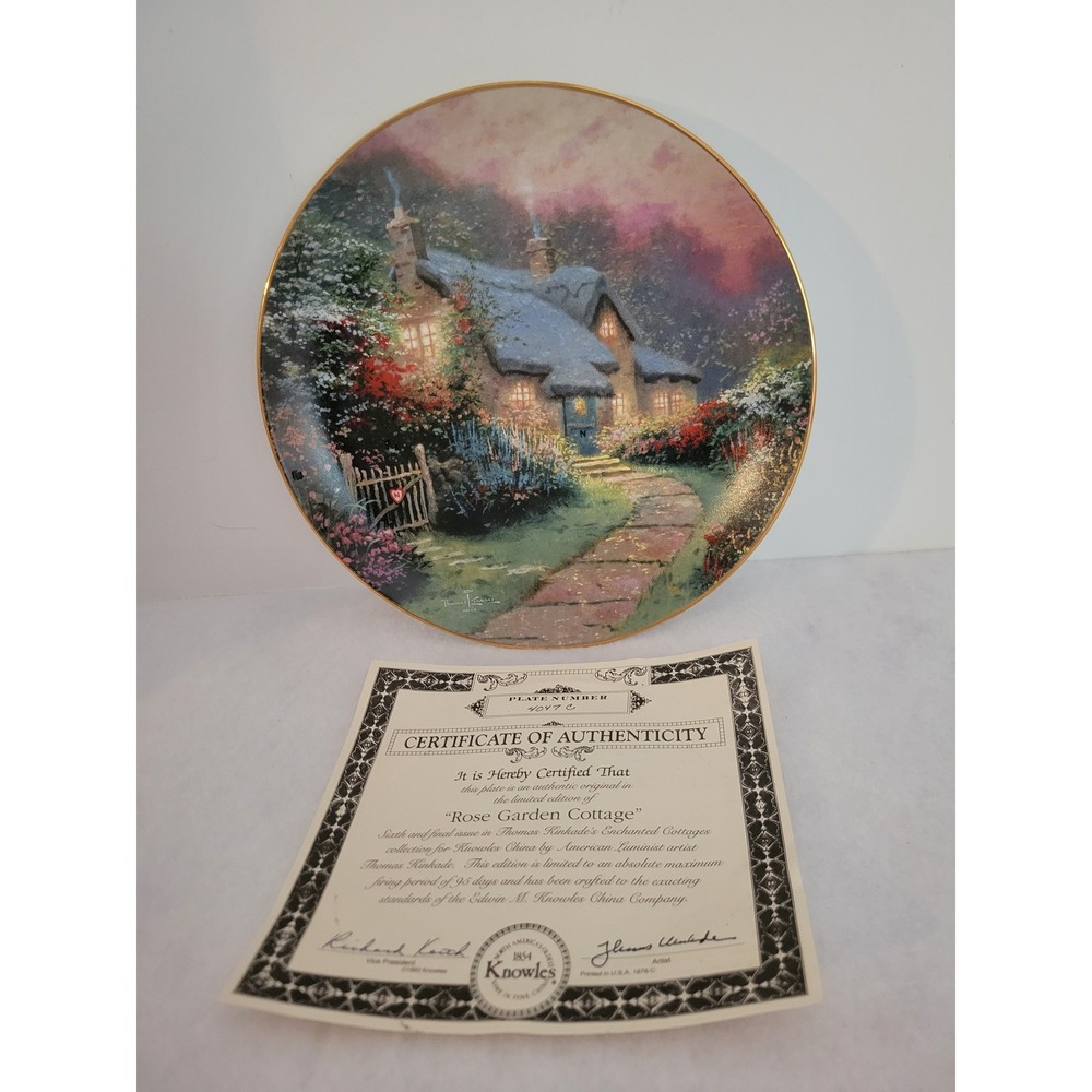 Knowles Thomas Kinkade Collector Plate Rose Garden Cottage 8.5" COA 1993